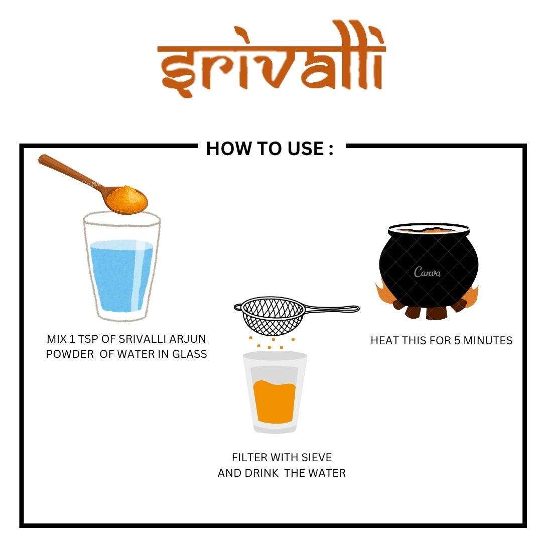 srivalli Arjun Chaal Powder | Terminalia Arjuna Bark | Ayurvedic Heart & BP Support | Arjuna Ki Chaal | Natural Herbal Supplement | Triple Filtered | Zip-Lock