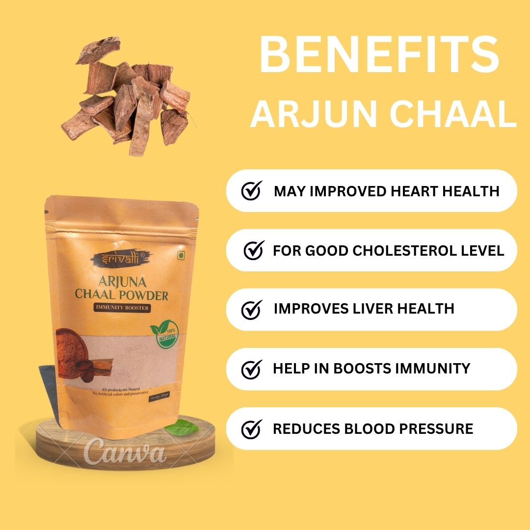 srivalli Arjun Chaal Powder | Terminalia Arjuna Bark | Ayurvedic Heart & BP Support | Arjuna Ki Chaal | Natural Herbal Supplement | Triple Filtered | Zip-Lock