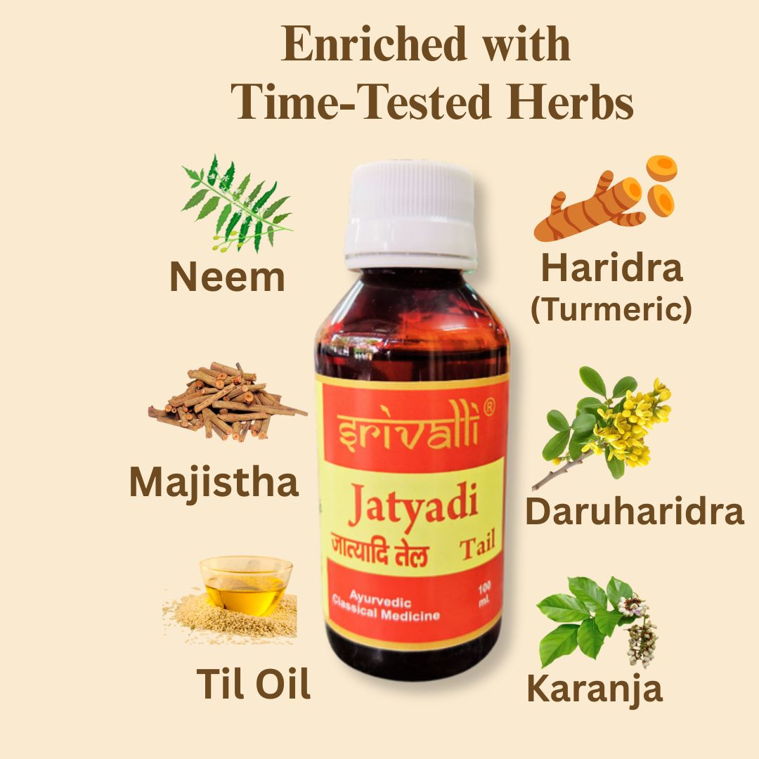 Jatyadi oil (Taila) 100ml | Ayurvedic Healing Oil for Wound Care, Cuts, Burns, Skin Infections & Piles | Natural Herbal Skin Repair Oil