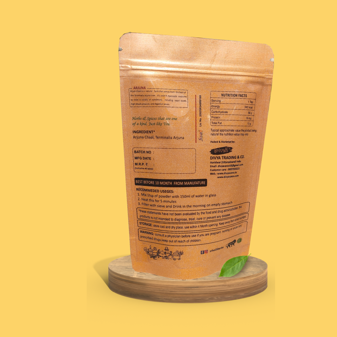 srivalli Arjun Chaal Powder | Terminalia Arjuna Bark | Ayurvedic Heart & BP Support | Arjuna Ki Chaal | Natural Herbal Supplement | Triple Filtered | Zip-Lock