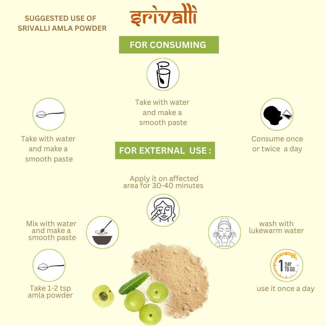 Srivalli Amla Powder 100g | 100% Natural Gooseberry | Rich in Vitamin C | For Hair Growth, Skin Brightening & Immunity | Herbal Ayurvedic Powder