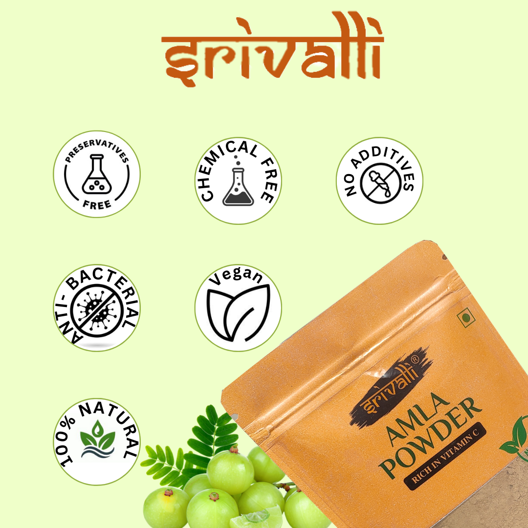 Srivalli Amla Powder 100g | 100% Natural Gooseberry | Rich in Vitamin C | For Hair Growth, Skin Brightening & Immunity | Herbal Ayurvedic Powder