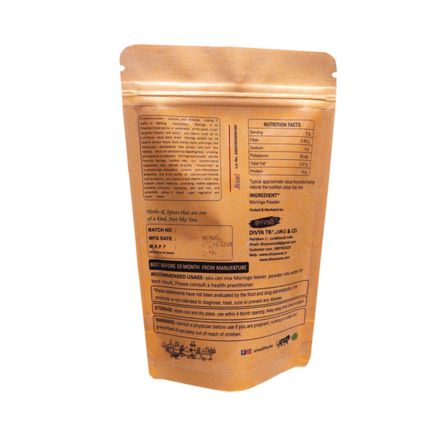srivalli Natural Moringa Leaf Powder- 1120g | Drumstick Leaf (Shigru) Superfood with 120+ Nutrients | Plant-Based Protein for Immunity, Energy, Digestion, Skin, Hair & Fitness | No Preservatives