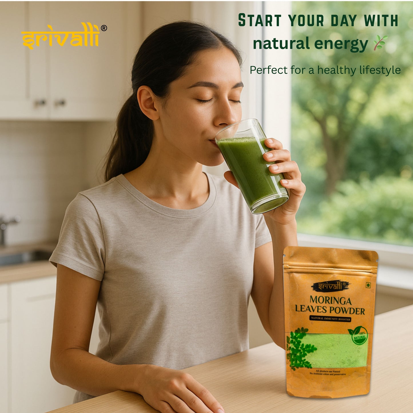srivalli Natural Moringa Leaf Powder- 1120g | Drumstick Leaf (Shigru) Superfood with 120+ Nutrients | Plant-Based Protein for Immunity, Energy, Digestion, Skin, Hair & Fitness | No Preservatives