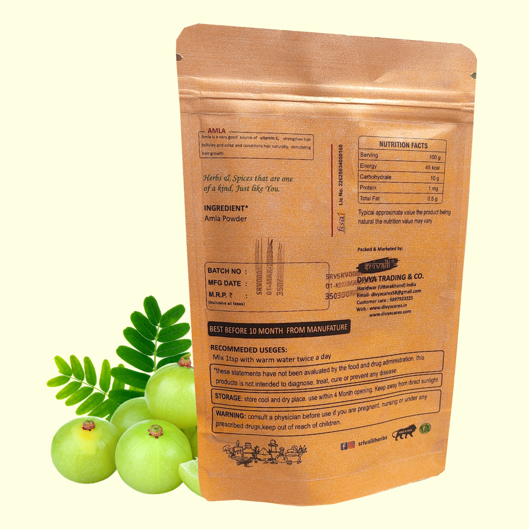 Srivalli Amla Powder 100g | 100% Natural Gooseberry | Rich in Vitamin C | For Hair Growth, Skin Brightening & Immunity | Herbal Ayurvedic Powder