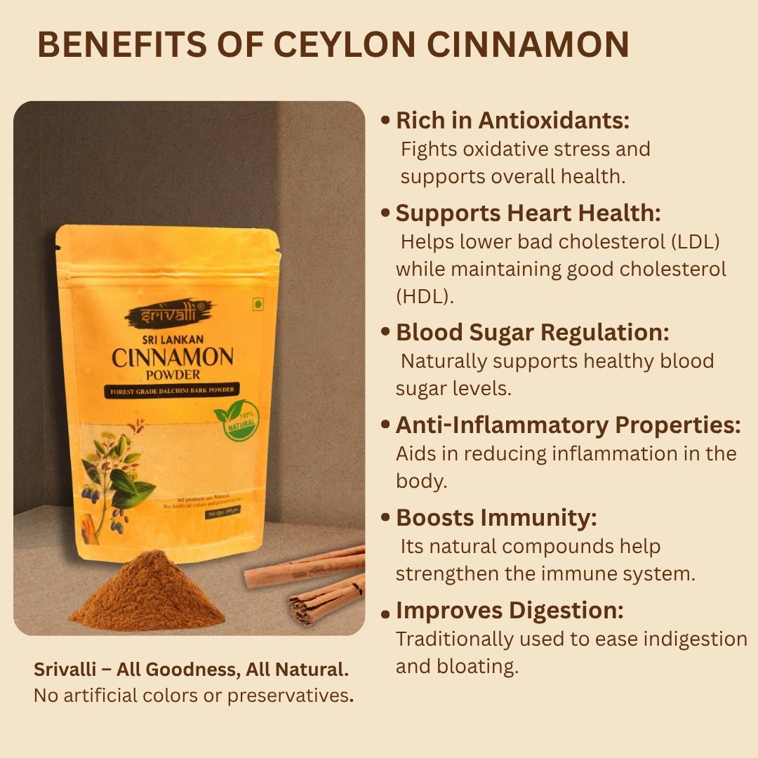 Srivalli Ceylon Cinnamon Dalchini Powder, 100g, Sri Lankan cinamon powder for weight loss